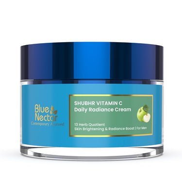 Blue Nectar Plant Based Vitamin C Face Cream for Glowing Skin Dark Spot Removal Cream for Men with Green Apple and Almond Oil (13 Herbs, 50g)